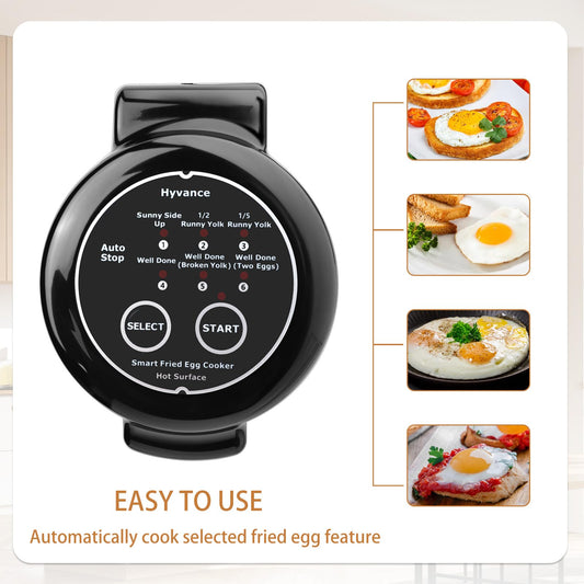Hyvance Smart Cocina de Huevos Fritos, Cocinado a Baja Temperatura, Haz huevos fritos tipo Sunny side up, Over easy, etc. Se detiene automáticamente con alerta de sonido cuando está listo