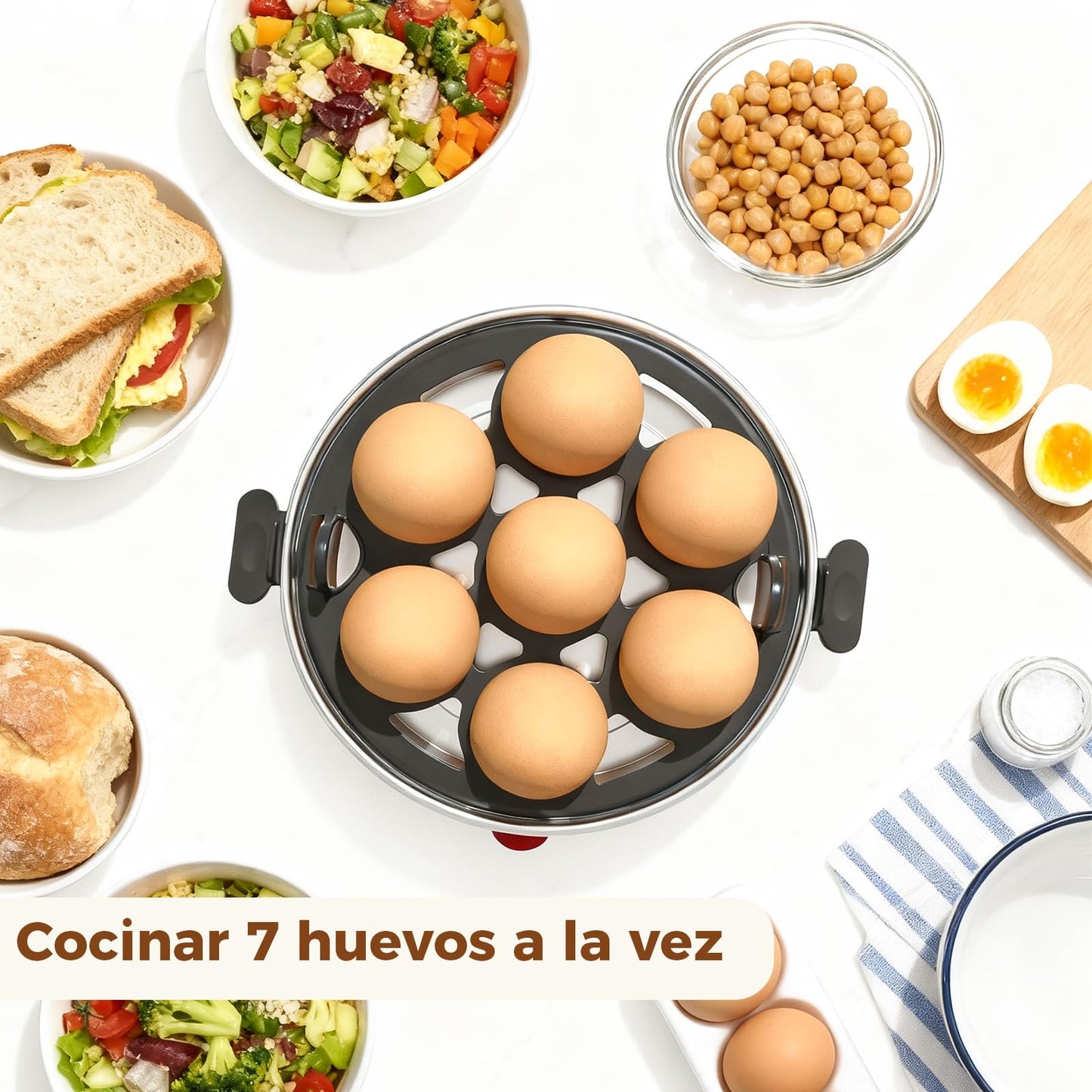 YASHE Cocedor de huevos, 7 huevos duros, a la plancha y pasados por agua, Incluye vaso medidor, bandeja y tapa libres de BPA, Apagado automático, Apagado automático