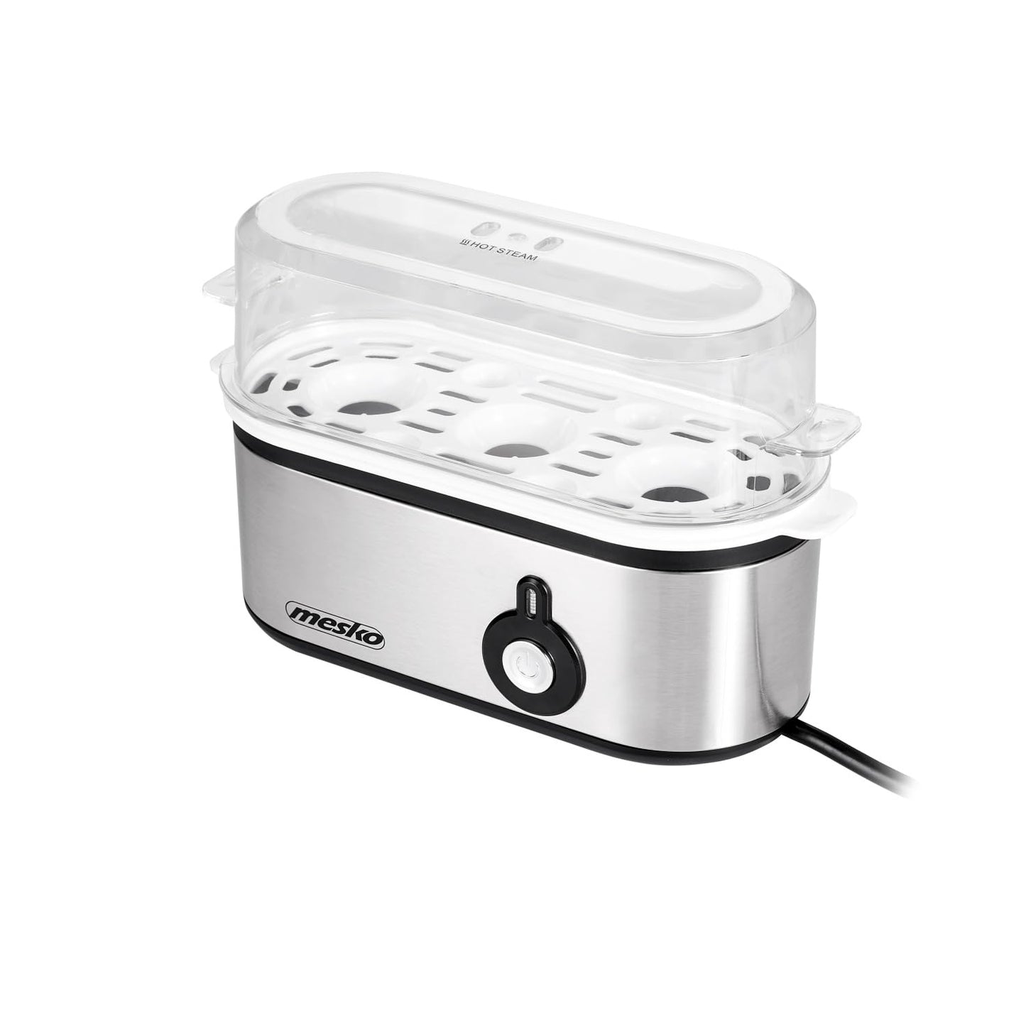 MESKO MS-4485 Cuece Huevos Eléctrico para 3 Huevos, Acero Inoxidable, Protección por Sobre Calentamiento, 350W, Libre de BPA