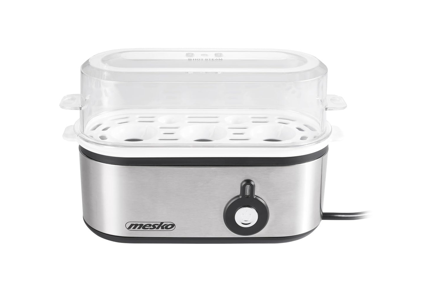 MESKO MS-4485 Cuece Huevos Eléctrico para 3 Huevos, Acero Inoxidable, Protección por Sobre Calentamiento, 350W, Libre de BPA