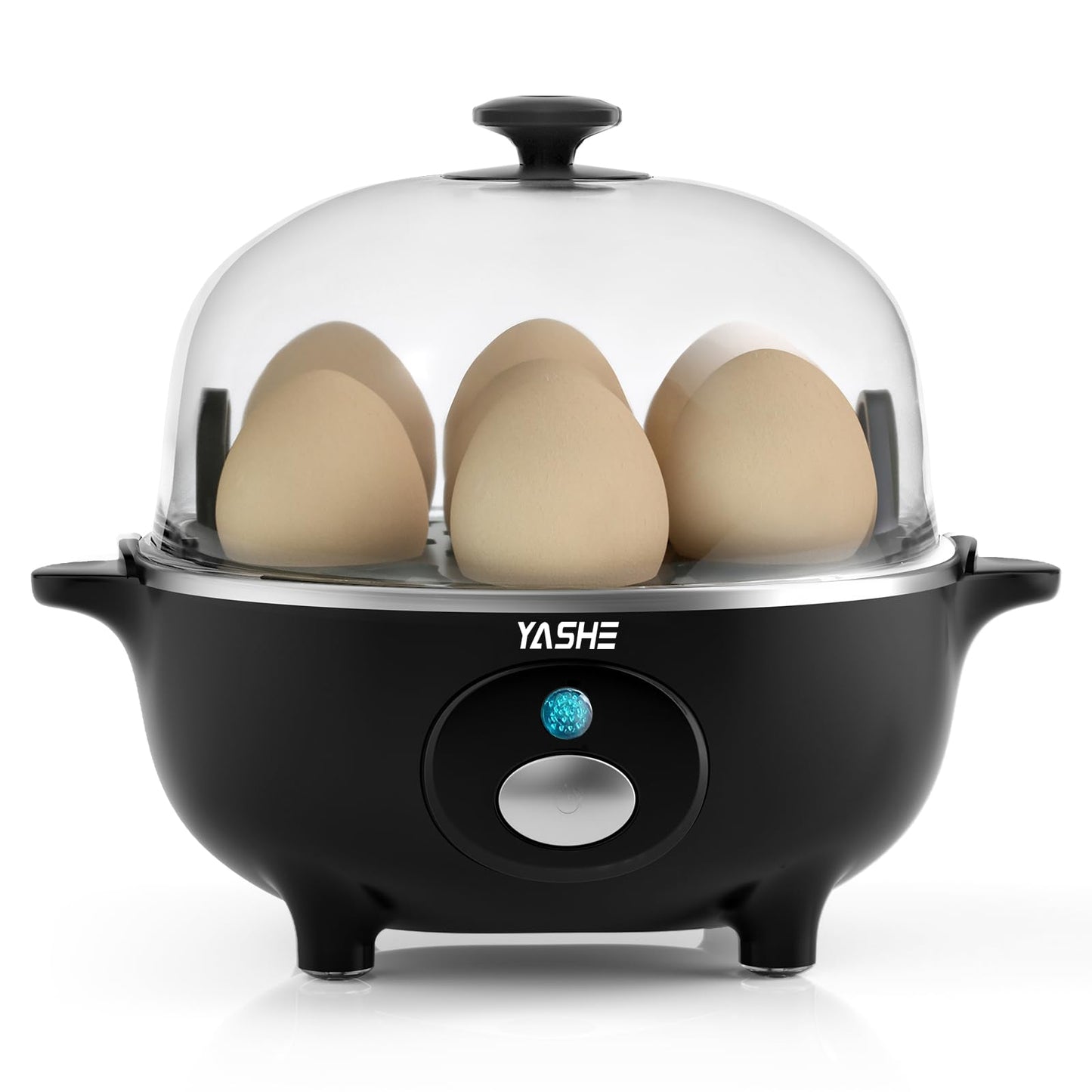 YASHE Cocedor de Huevos, Cocedor Huevos de 360 W, 7 huevos fáciles de pelar, huevos blandos, medianos, duros, pochados, fabricante de tortillas, vaporera, zumbador, luz indicadora, libre de BPA