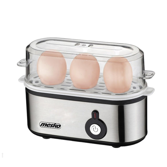 MESKO MS-4485 Cuece Huevos Eléctrico para 3 Huevos, Acero Inoxidable, Protección por Sobre Calentamiento, 350W, Libre de BPA