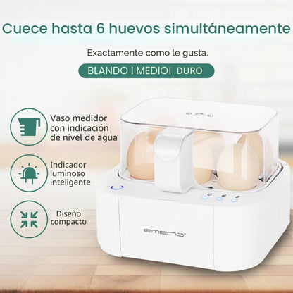 Emerio El mejor hervidor de huevos EB-115560 cocina los tres niveles de cocción [suave|medio|duro] en un solo proceso de cocción con un resultado perfecto y salida de voz, único en tecnología y