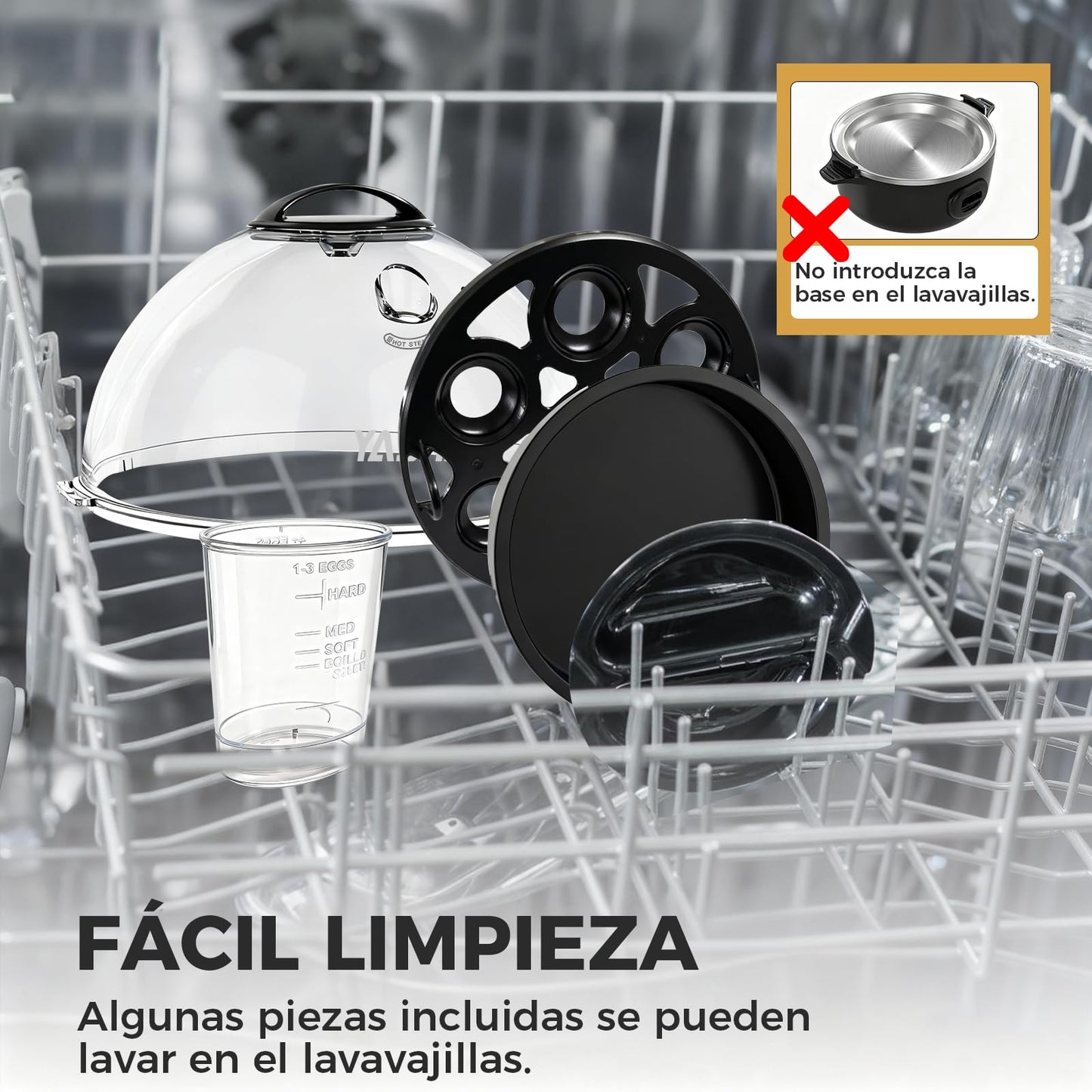 YASHE Cocedor de huevos, 7 huevos duros, para escalfar huevos, tortillas, bandeja y recipiente para huevos libres de BPA, señal acústica