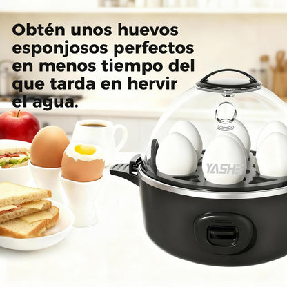 YASHE Cocedor de huevos, 7 huevos duros, para escalfar huevos, tortillas, bandeja y recipiente para huevos libres de BPA, señal acústica