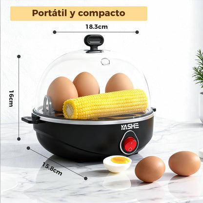 YASHE Cocedor de huevos, 7 huevos duros, a la plancha y pasados por agua, Incluye vaso medidor, bandeja y tapa libres de BPA, Apagado automático, Apagado automático