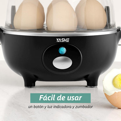 YASHE Cocedor de Huevos, Cocedor Huevos de 360 W, 7 huevos fáciles de pelar, huevos blandos, medianos, duros, pochados, fabricante de tortillas, vaporera, zumbador, luz indicadora, libre de BPA