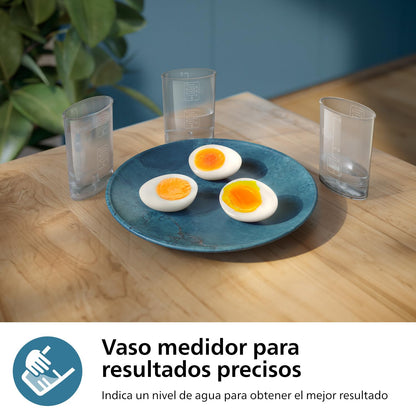 Philips Cuece huevos Serie 3000, Tamaño familiar hasta 6 huevos (blandos, medios, duros, escalfados), Fácil de limpiar, Bandeja para escalfar y perforador de huevos, 400 W, Diseño compacto (HD9137/90)