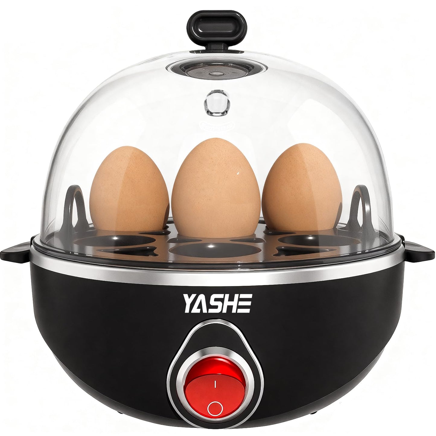 YASHE Cocedor de huevos, 7 huevos duros, a la plancha y pasados por agua, Incluye vaso medidor, bandeja y tapa libres de BPA, Apagado automático, Apagado automático