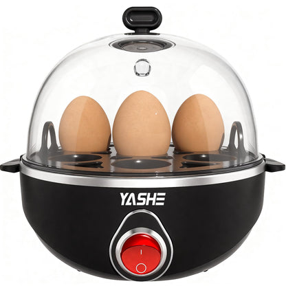 YASHE Cocedor de huevos, 7 huevos duros, a la plancha y pasados por agua, Incluye vaso medidor, bandeja y tapa libres de BPA, Apagado automático, Apagado automático