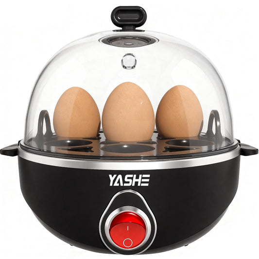 YASHE Cocedor de huevos, 7 huevos duros, a la plancha y pasados por agua, Incluye vaso medidor, bandeja y tapa libres de BPA, Apagado automático, Apagado automático