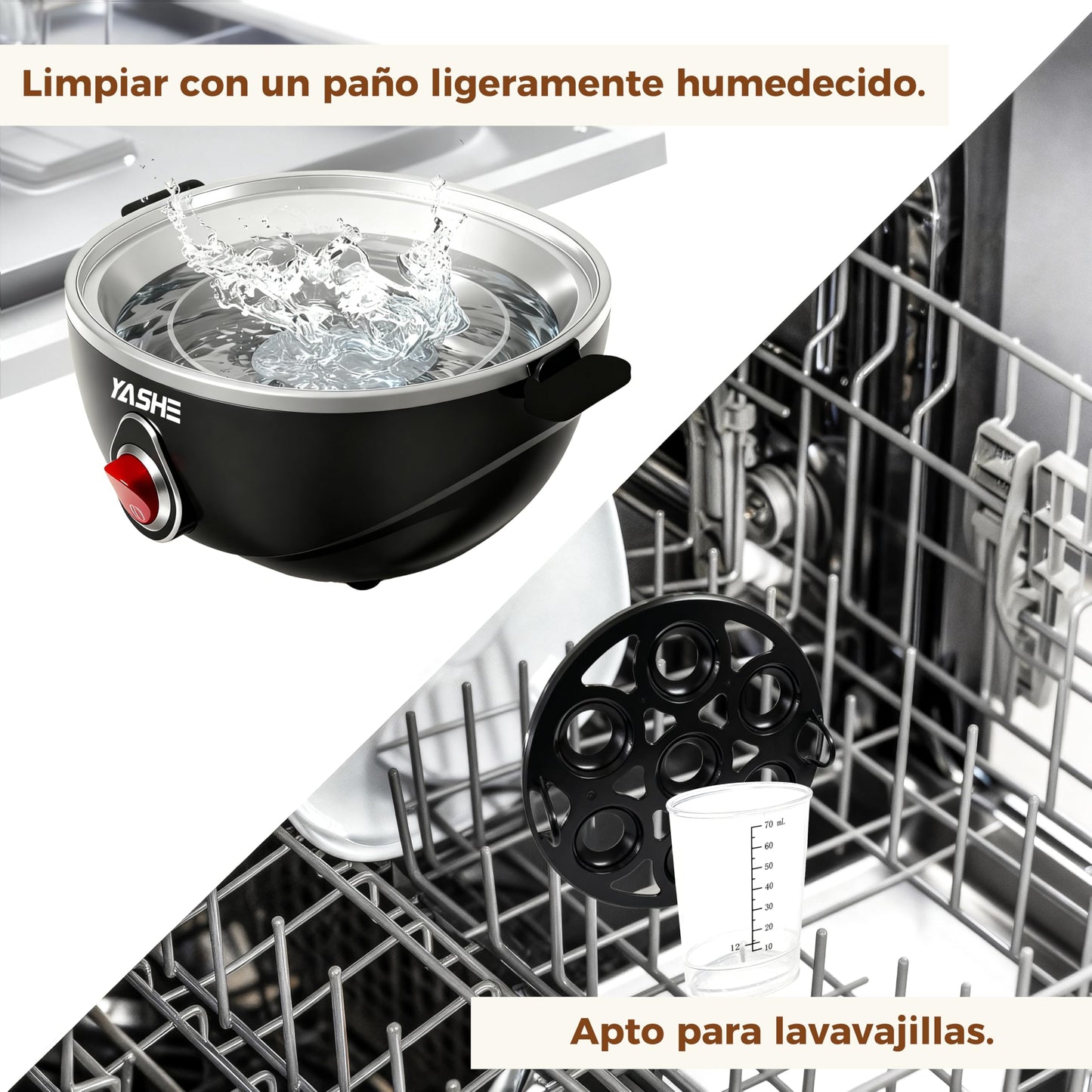 YASHE Cocedor de huevos, 7 huevos duros, a la plancha y pasados por agua, Incluye vaso medidor, bandeja y tapa libres de BPA, Apagado automático, Apagado automático