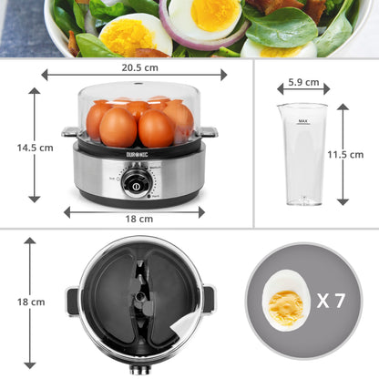 Duronic EB40 BK Hervidor de huevos | Potencia 400W | 7 huevos | Cocción con termostato | Huevos duros, huevos mollet, huevos pasados por agua | Apagado automático | Accesorio para escalfar